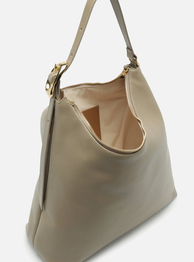 Bolsa Hobo Cinza Couro Grande Básica