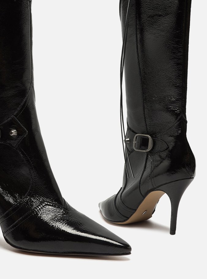 Bota Preta Couro Cano Longo Hazel