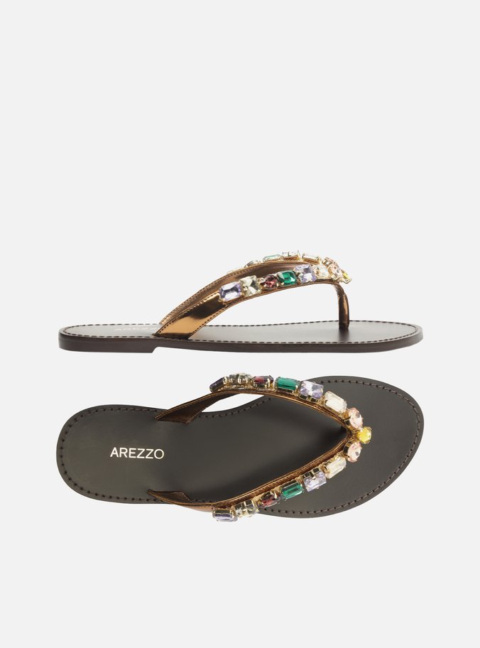 Rasteira Bronze Flip Flop Pedrarias
