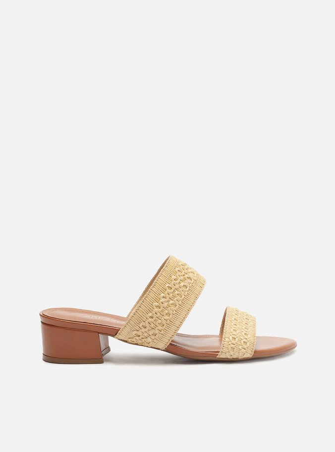 Sandália Bege Palha Salto Baixo Tiras Largas