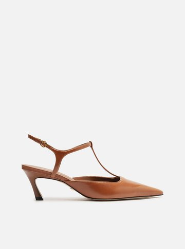 Scarpin Marrom Couro Salto Kitten Aberto Telma