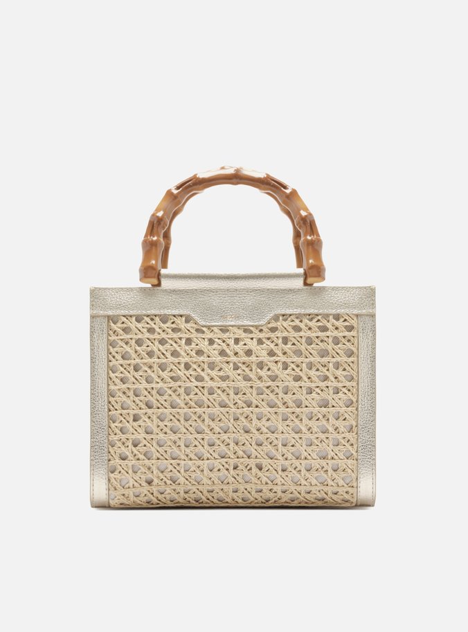 Bolsa Tote Dourada Couro Palha Isla Média