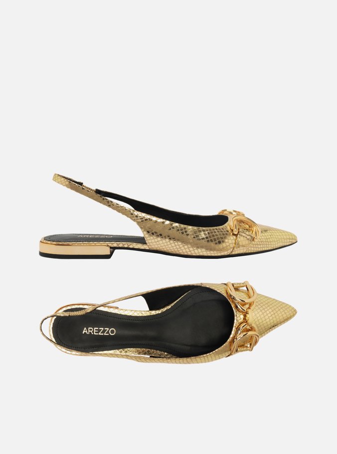 Sapatilha Dourada Snake Bico Fino Slingback Bridão