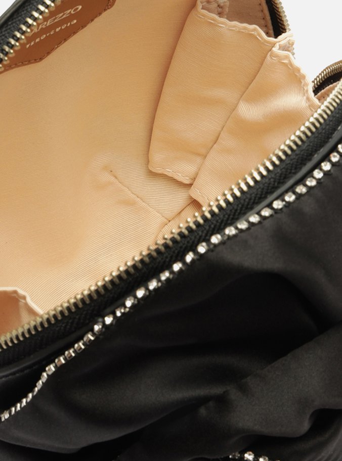 Bolsa Tiracolo Preta Cetim Pequena Flor Cristais
