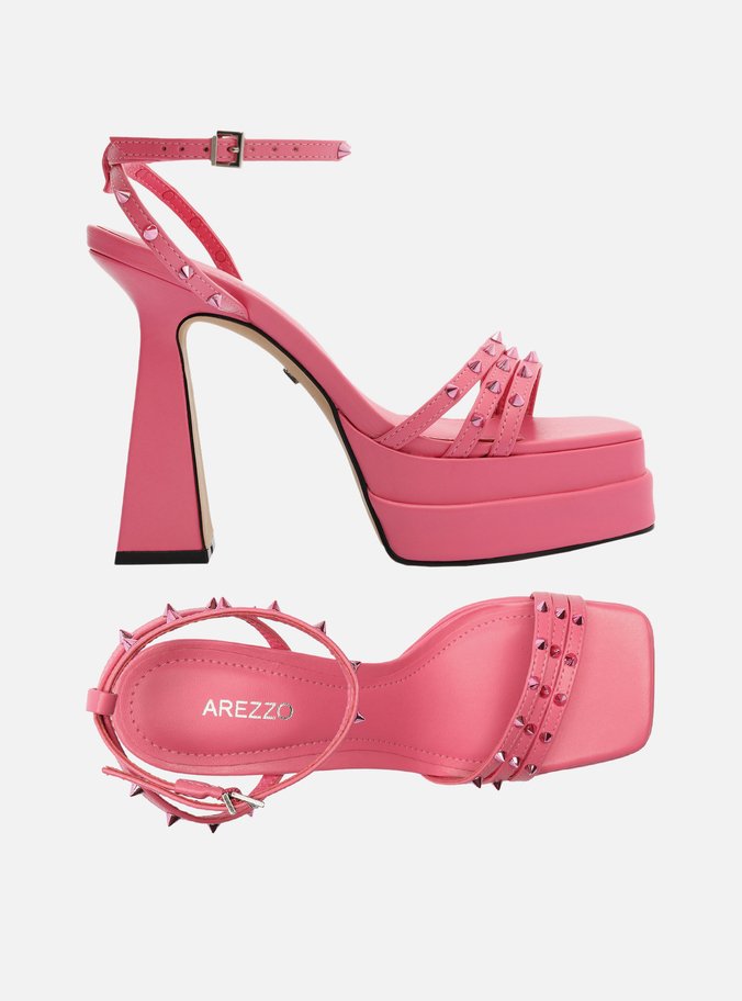Sandália Rosa Meia Pata Bico Quadrado Spikes
