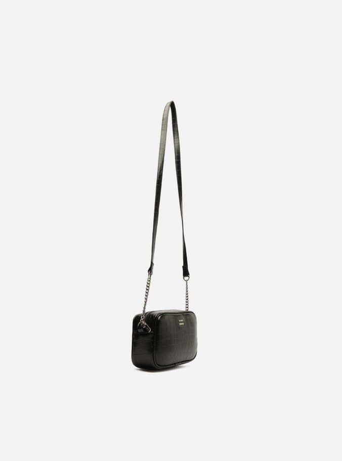 Bolsa Tiracolo Preta Croco Pequena