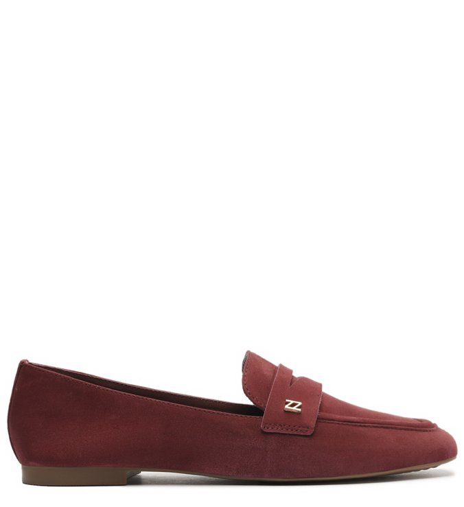 Mocassim Vinho Nobuck Bico Quadrado Helena