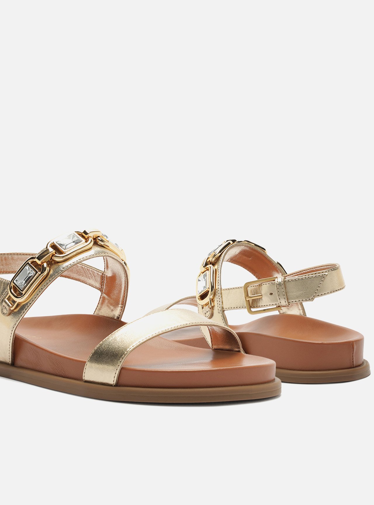 Sandália Papete Dourada Couro Flatform Pedraria — foto 4