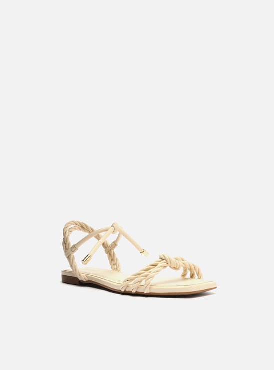 Sandália Rasteira Off-White Tiras Torcidas Nó