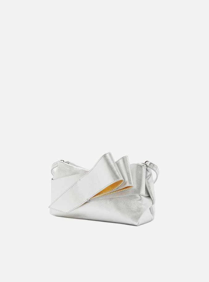 Bolsa Clutch Prata Couro Média Tiras
