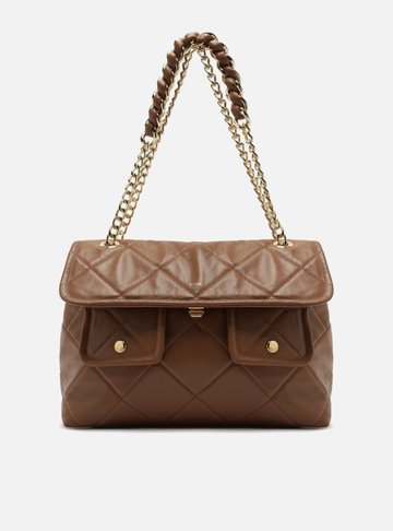 Shoulder Marrom Couro Matelassê Grande Bolsos