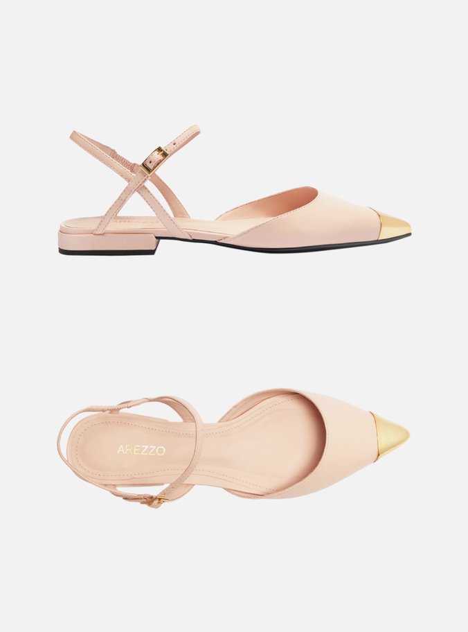 Sapatilha Rosa Couro Bico Fino Aberta Cap Toe