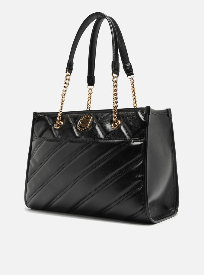 Bolsa Shopping Preta Couro Grande Matelassê