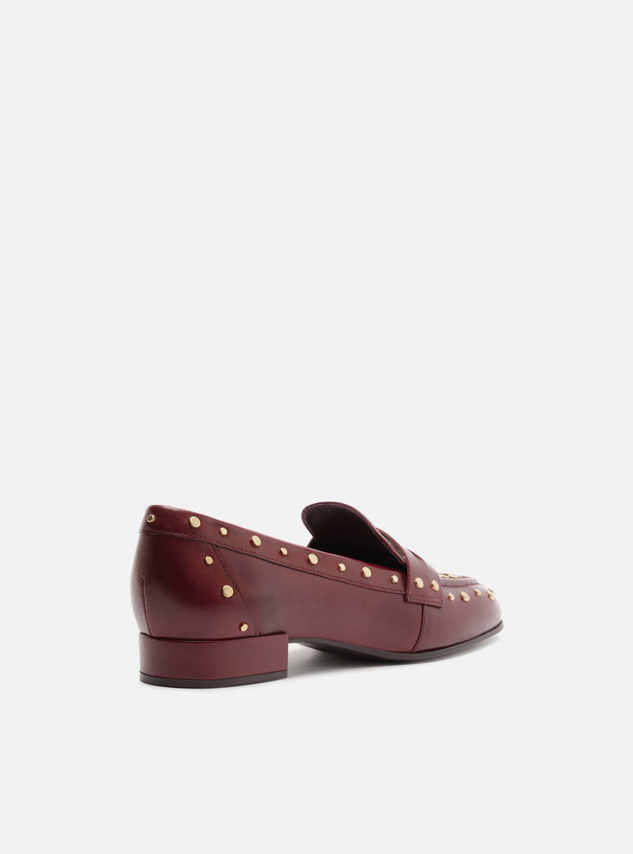 Mocassim Bordô Couro Salto Bloco Tachas — foto 3