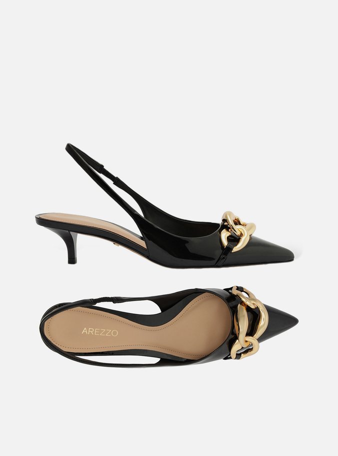 Scarpin Preto Salto Kitten Slingback Elos