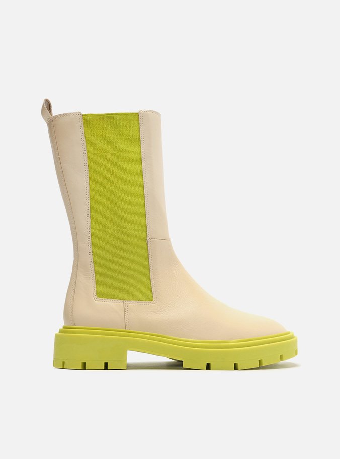 Bota Off-White Couro Cano Médio Tratorada Verde