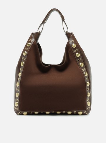 Bolsa Hobo Marrom Couro Camurça Grande Metais