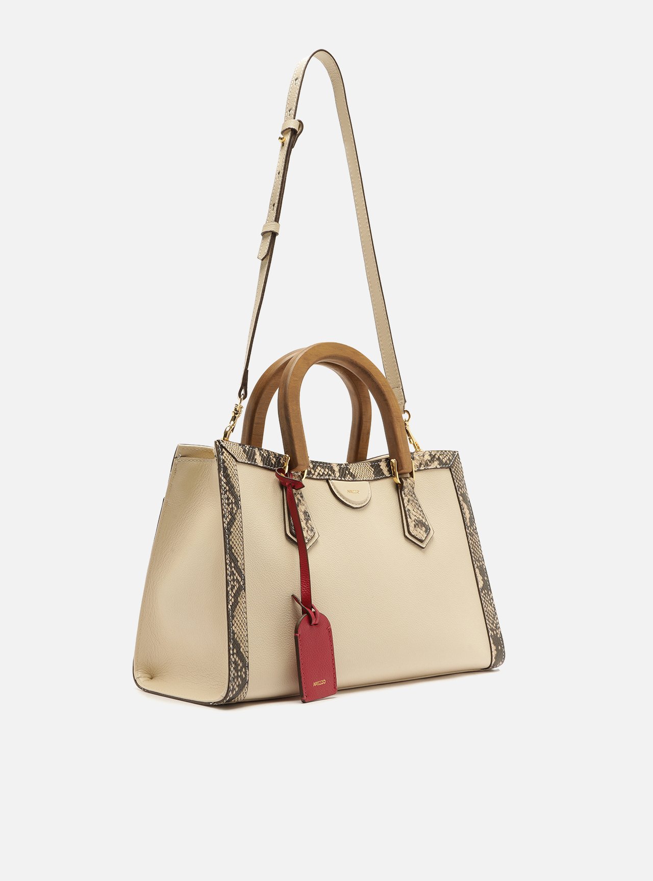 Bolsa Tote Preta Couro Média Alça Madeira — foto 5
