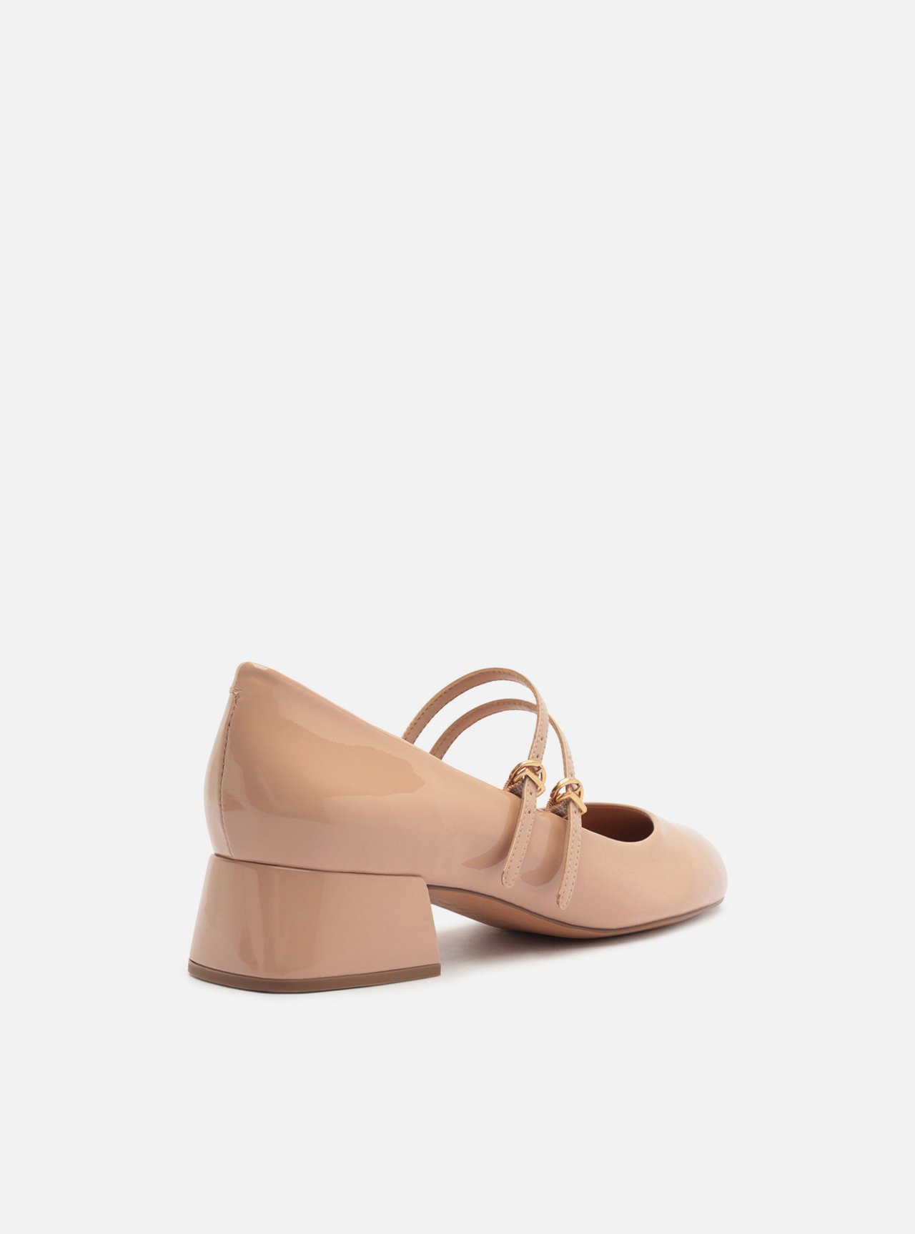 Scarpin Nude Verniz Salto Bloco Fivela — foto 3