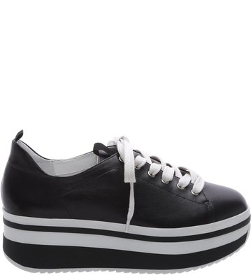 Tênis Luna Preto Couro Salto Listra