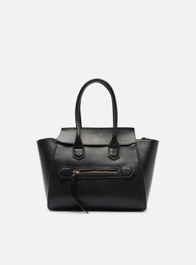 Bolsa Tote Preta Couro Média Bolso Zíper