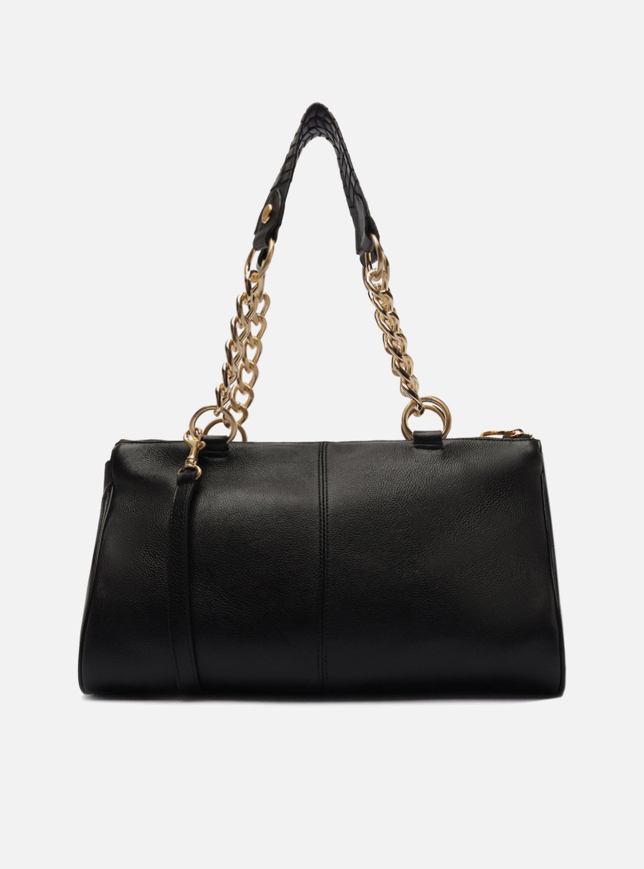 Bolsa Tote Preta Couro Grande Alças Bolso — foto 3