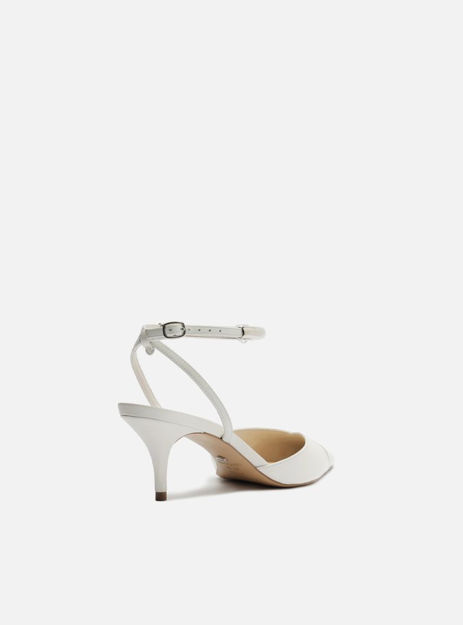 Scarpin Branco Couro Salto Kitten Tira Metal