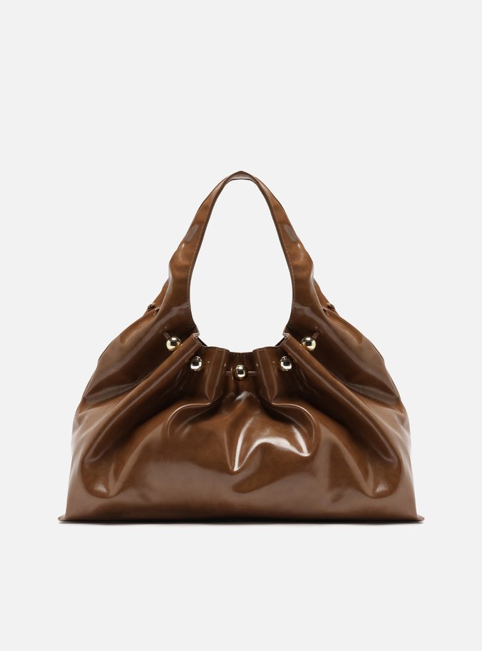 Bolsa Hobo Marrom Verniz Grande Alça Esferas