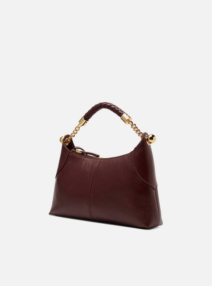 Bolsa Tiracolo Vinho Couro Média Alça Trança