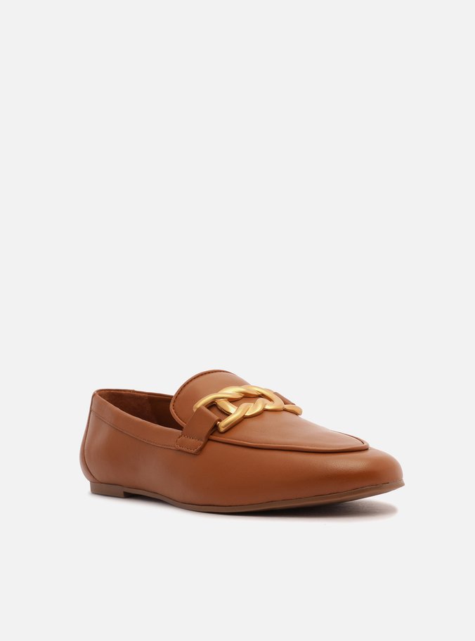 Mocassim Marrom Couro Metal Trança