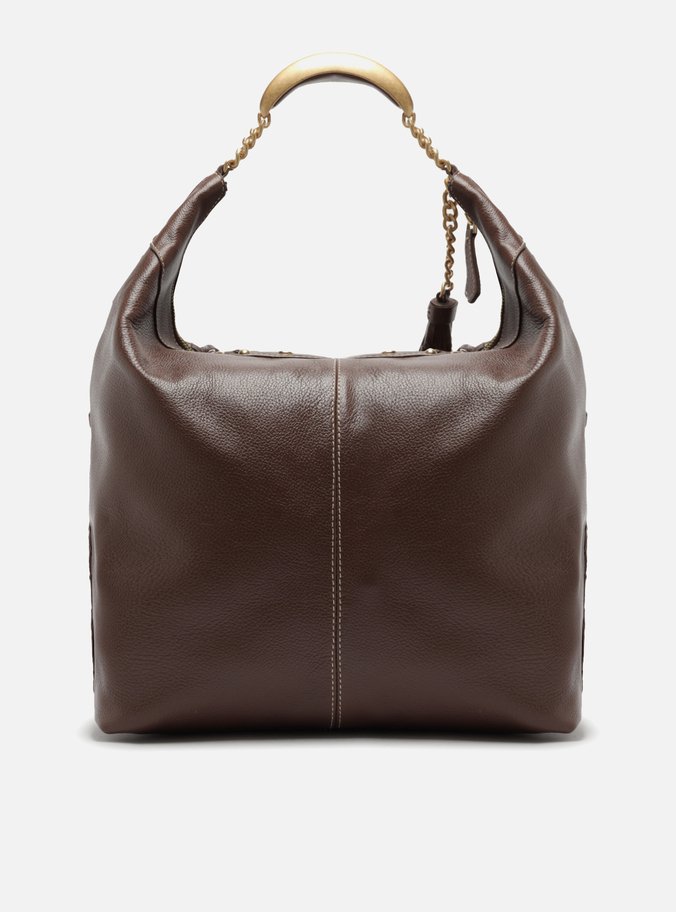 Bolsa Hobo Marrom Couro Tressê Metais Grande