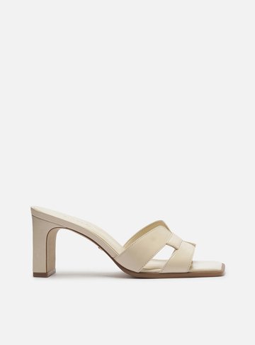 Mule Branco Couro Bloco Bico Quadrado