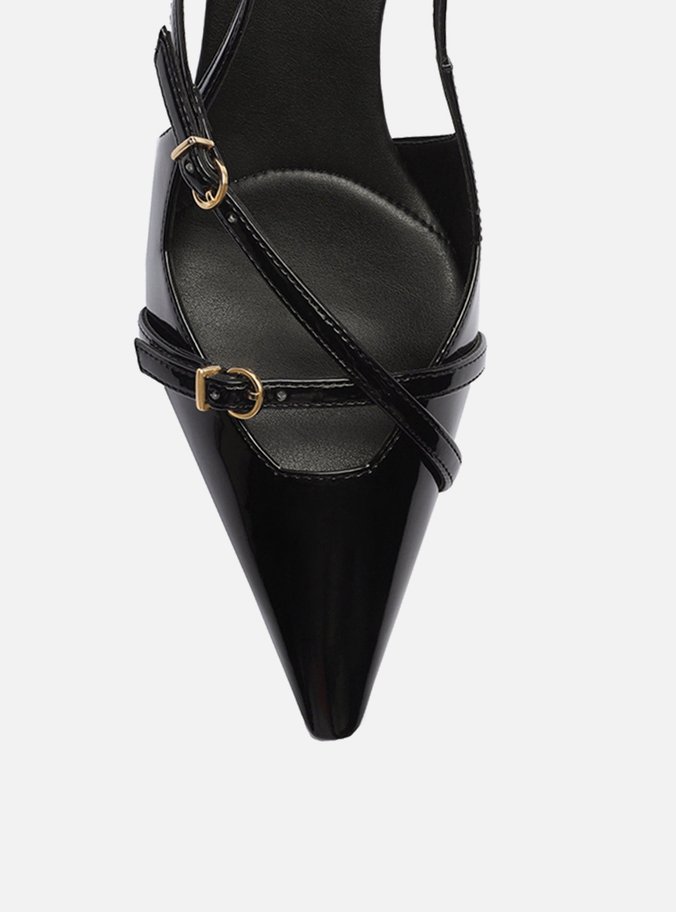 Scarpin Preto Verniz Salto Médio Slingback Amélia