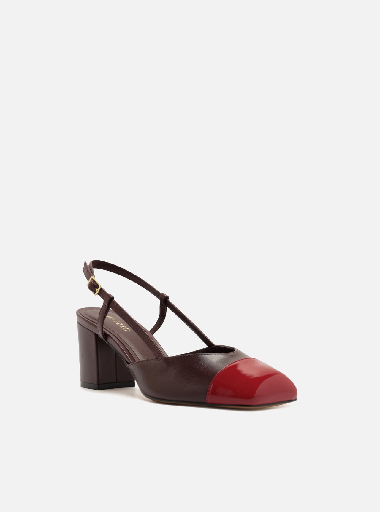 Scarpin Marrom Verniz Salto Bloco Slingback — foto 2