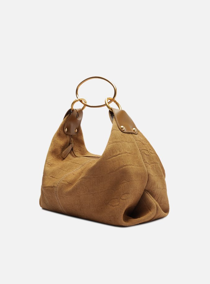 Bolsa Tote Marrom Suede Croco Média