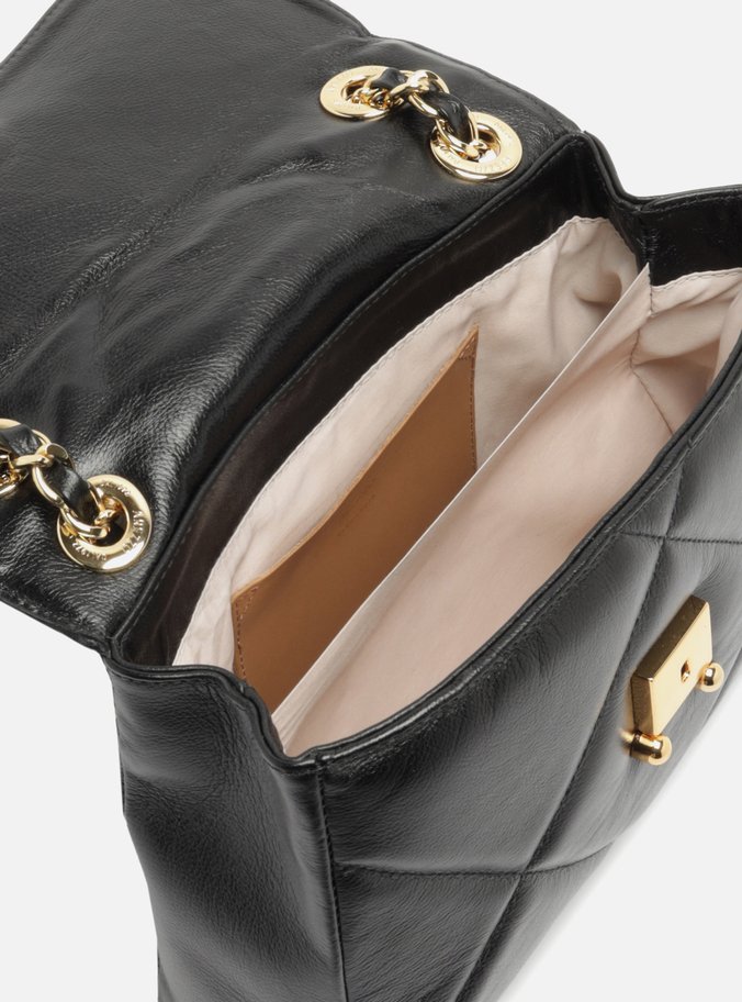 Bolsa Tiracolo Preta Couro Mizz Média Tachas