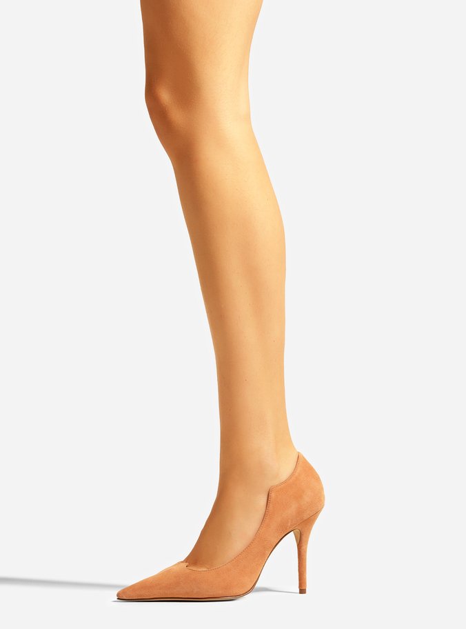 Scarpin Nude Suede Salto Alto Bico Fino