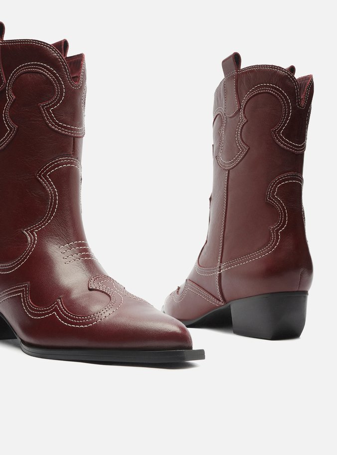 Bota Vermelha Couro Cano Curto Western Folk