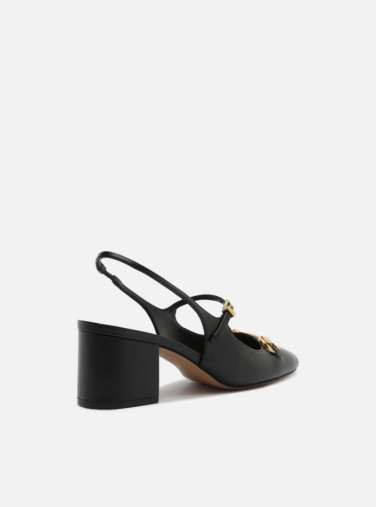 Scarpin Preto Couro Salto Bloco Bridão Slingback — foto 3