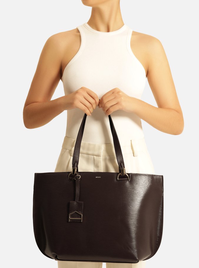 Bolsa Shopping Marrom Escura Couro Abraccio Grande