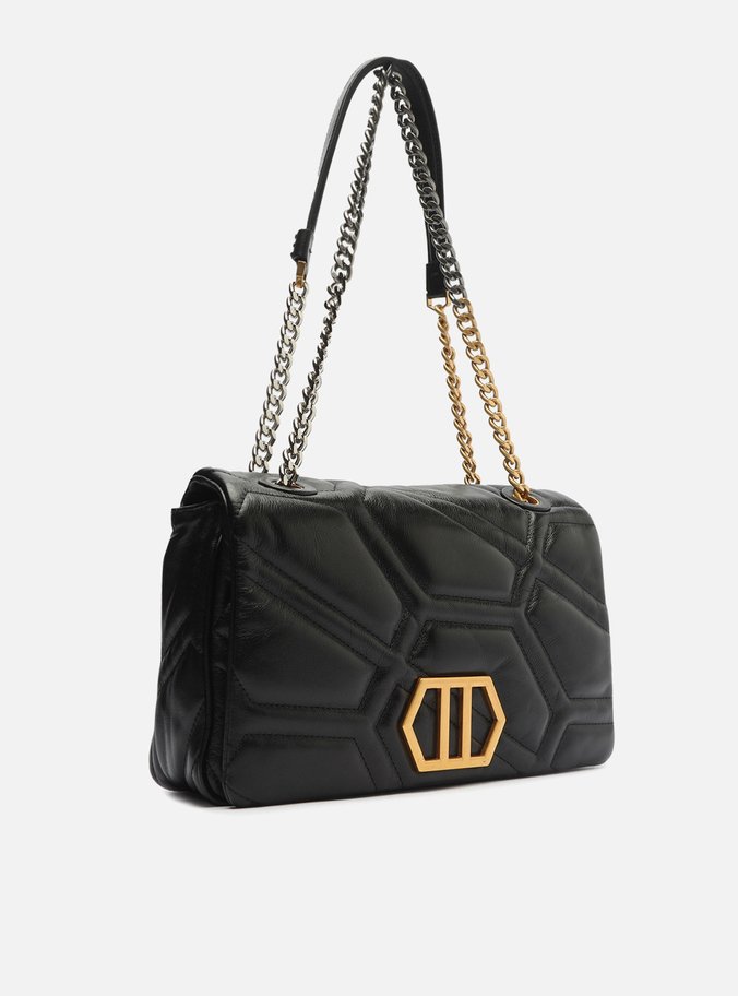 Bolsa Tiracolo Preta Couro Emma Média Longa