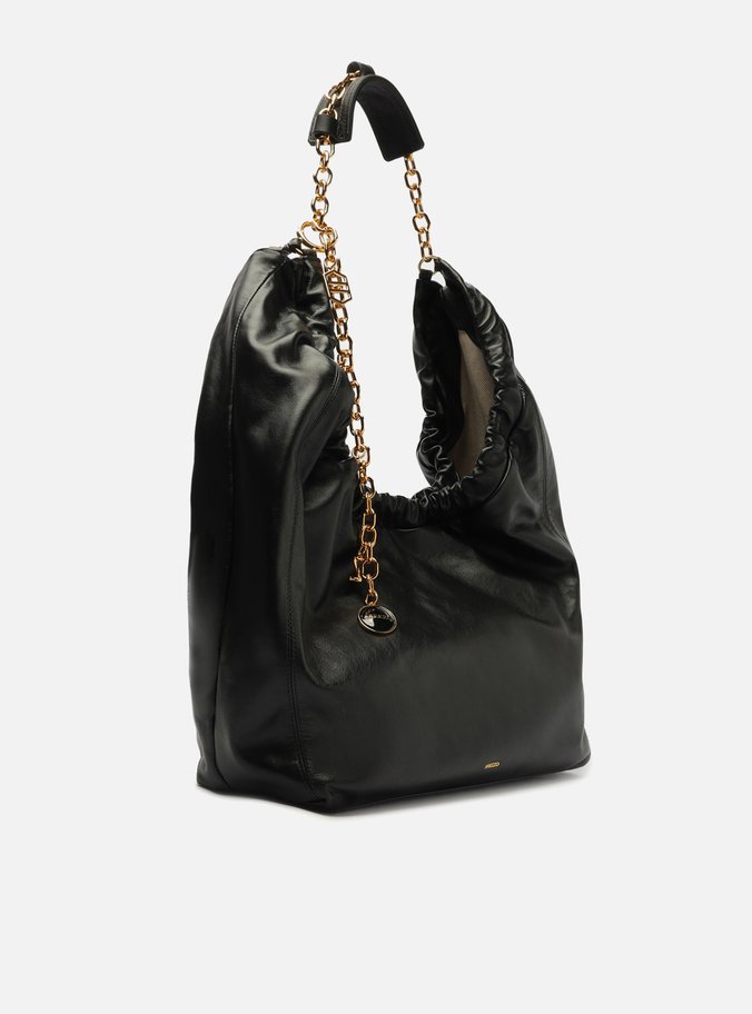 Bolsa Hobo Preta Couro Olívia Grande