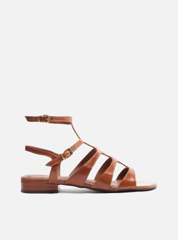 Sandália Rasteira Marrom Couro Multitiras