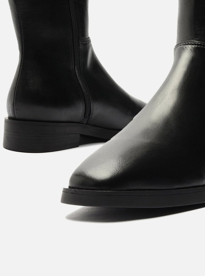 Bota Preto Couro Cano Médio Elástico Montaria