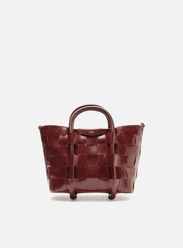 Bolsa Tote Vermelha Couro Média Tressê Geométrico