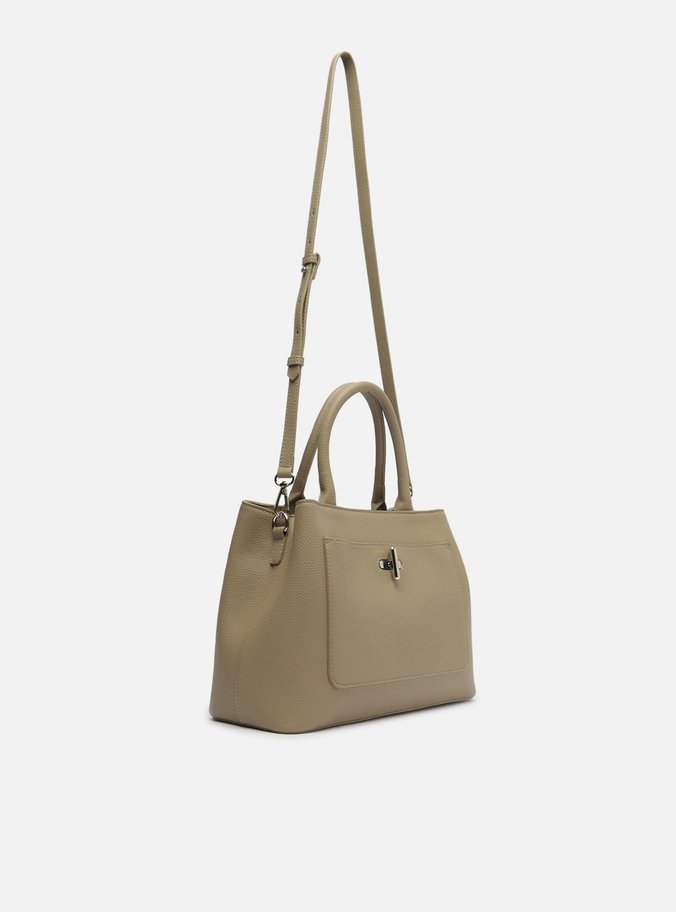Bolsa Tote Bege Média Fecho Metal