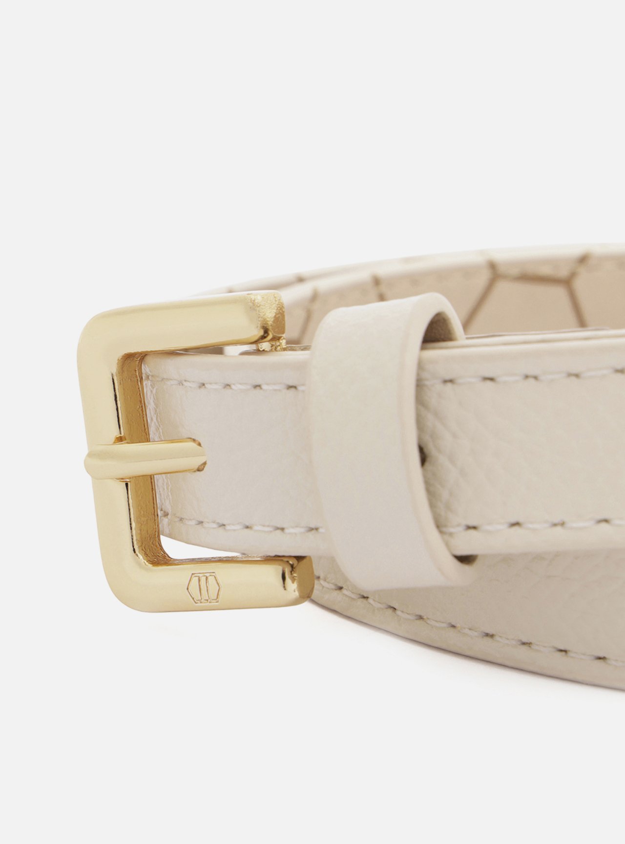 Cinto Off White Couro Fino Fivela Quadrada Metal — foto 4