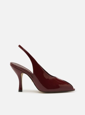 Peep Toe Vinho Verniz Salto Alto Slingback