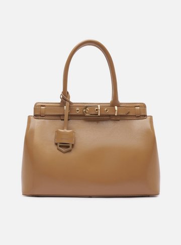 Arezzo — Bolsa Tote Bege Couro Grande Bag Charm Victória