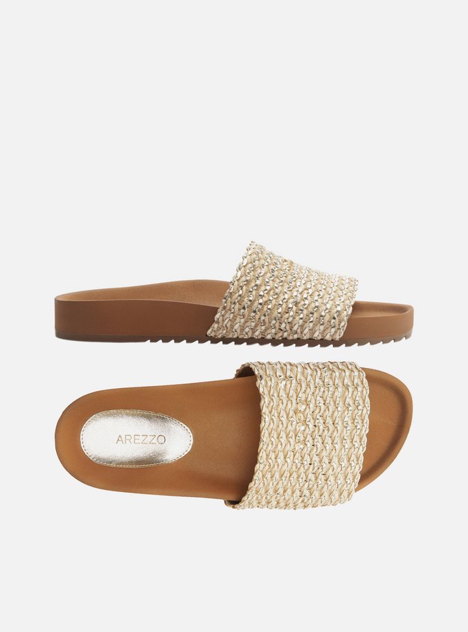 Rasteira Dourada Flatform Tira Única Trama